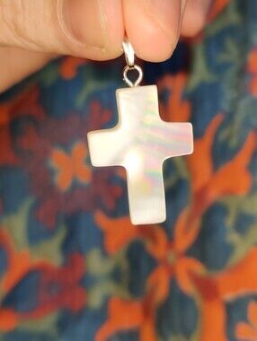 Hand Carved Mother Of Pearl Cross Pendant Necklace - Women Jewelry